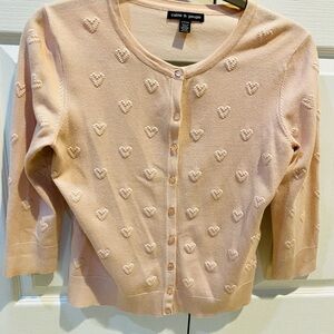 Cable & Gauge Pink Heart Textured Cardigan Soft Lightweight. Valentine’s Day!